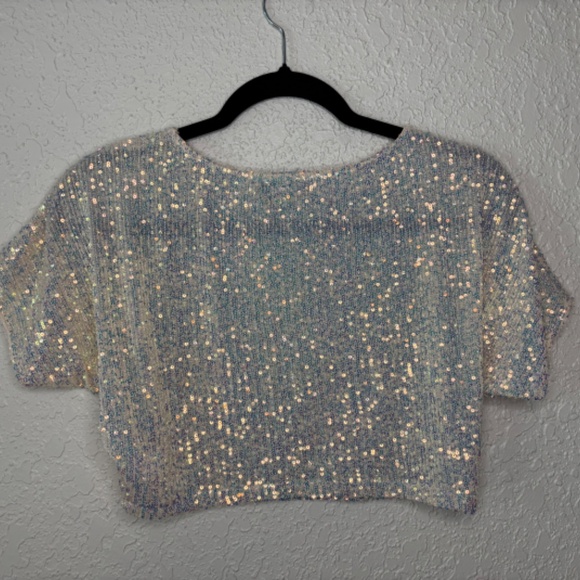 Banjul Champagne Beige Sequin Elegant Festive Midriff Top Women's Size Large - Picture 4 of 7